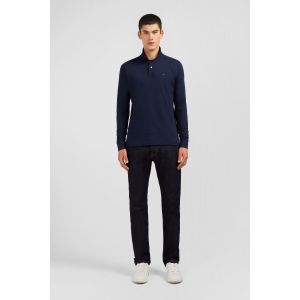 Eden Park Polo manches longues bleu marine uni en piqué de coton stretch - Taille XS