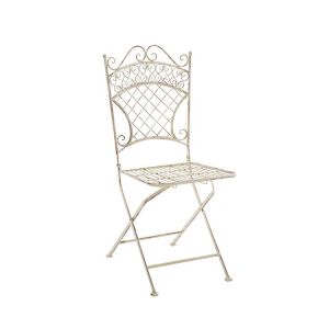 Image de CLP Chaise de Jardin Pliante Adelar - Chaise de Balcon en Fer Forgé - Meuble de Terrasse et pour Usage Extérieur - Hauteur Assise 47 cm - Couleur Crème Antique