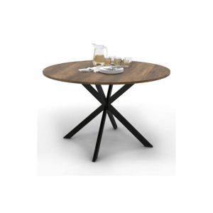 Idmarket Table &agrave; manger ronde ALIX plateau HAWKINS 4-6 personnes pied araign&eacute;e bois fonc&eacute; et noir 120 cm