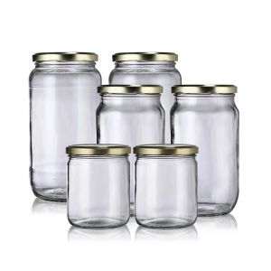 Lot de 6 bocaux en verre 3 tailles couvercles doré