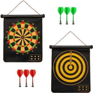 Cible Fléchette Aimantées 15 inches avec 6 fléchettes à Pointe Souple aimantées Jeu de fléchettes Double Face pour EnfantsAdultes