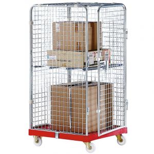 Certeo Roll-conteneur SAFE - h x l x p 1550 x 720 x 810 mm - socle rouge - Couleur de la platine de la roue: rouge feu RAL 3000