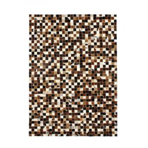 CUIR Tapis en cuir motif mosaïque multi marron 140x200