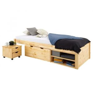 Lit fonctionnel SABRINA 90x200 cm, en pin massif finition naturelle