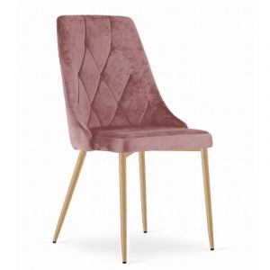 Chaise IMOLA - velours rose / pieds couleur bois x 1