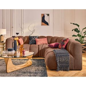 Canap&eacute; modulable 4 places angle droit en tissu textur&eacute; terracotta