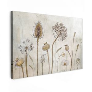 TABLEAU SUR TOILE Fleurs - Aquarelle - Nature morte - Brun - Vintage Decoration Murale Peinture Salon 120x80 cm