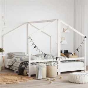 VidaXL Cadre de Lit pour Enfants, Lit Double pour Enfants, Lit de Maison de Chambre Intérieur, Moderne, Blanc 2x(90x190) cm Bois de Pin Massif