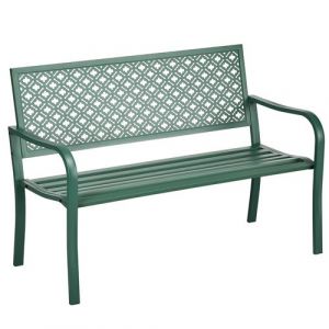 Outsunny Banc de jardin 2 places style graphique romantique 127 x 63 x 83 cm acier thermolaqu&eacute; anticorrosion vert