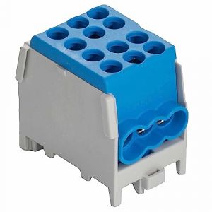 Bornier bleu enclipsable sur rail din pour câble Neutre