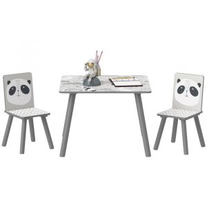Ensemble table et chaises pour enfants - ZONEKIZ - motif animaux - pour chambre à coucher salle de jeux - pieds en bois - gris
