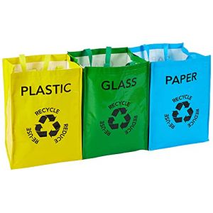Premier housewares Set de 3 Sacs de Tri S&eacute;lectif Bleu, Jaune et Vert Papier, Plastique et Verre avec Anses de Transport 0,000000 Multicolore