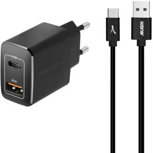 Akashi Chargeur Secteur 20W USB-A Quick Charge 3.0 Noir + C&acirc;ble USB-C