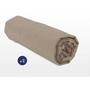 LOT DE 2 DRAPS HOUSSE BEIGE 160 X 200 CM BONNET DE 25 CM