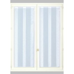 Paire de vitrage étamine fine rayure 60x120cms blanc