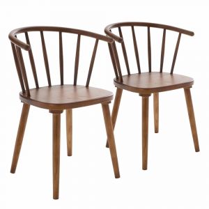 Oviala Lot de 2 chaises marron en bois d'orme