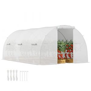 Outsunny Serre de jardin tunnel - 135 m&sup2; - 6 fen&ecirc;tres porte zipp&eacute;e enroulable - acier galvanis&eacute; b&acirc;che PE - 45x3x2m - blanc