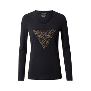 Guess Pull manches longues avec logo triangle animal print Noir - Taille 34
