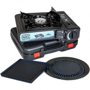 Intec Réchaud gaz portable 2200W Allumage Piezo Plaque plancha + grill Mallette