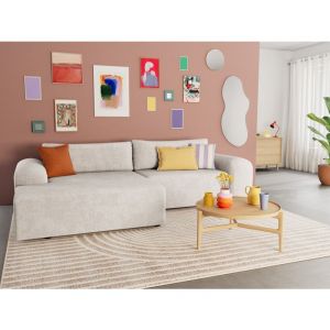 Canapé d'angle gauche convertible 4 places en velours texturé beige