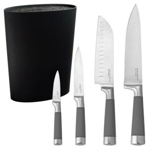 San Ignacio PK658 Set de Bloc Universel Lavable et Jeu de 4 Couteaux, Acier Inoxydable, Gris