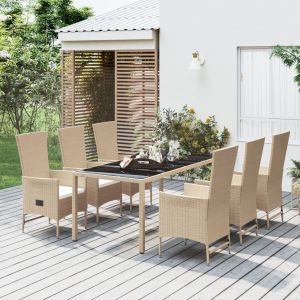 VidaXL Ensemble &agrave; d&icirc;ner de jardin avec coussins 7 pcs beige poly rotin n/a