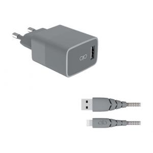 Force power Chargeur pour téléphone mobile Chargeur secteur USB A + Cable Lightning 1.2m Recycle Gris