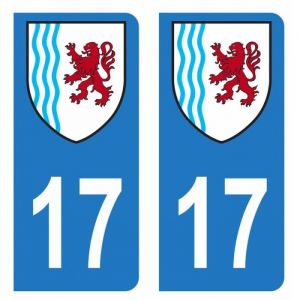 Lot 2 Autocollants Stickers plaque immatriculation voiture auto d&eacute;partement 17 Charente-maritime Logo Nouvelle-Aquitaine