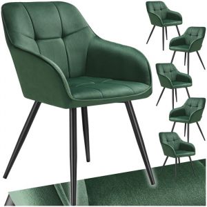 TecTake Lot de 6 chaises rembourrées MARYLIN en velours matelassé et dossier continu - Vert foncé/Noir