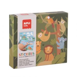 APLI Kids 20076 - Jeu &eacute;ducatif de gommettes g&eacute;om&eacute;triques Safari, 8 fiches illustr&eacute;es + Autocollants repositionnables, Apprentissage Formes et Couleurs, d&egrave;s 3 Ans