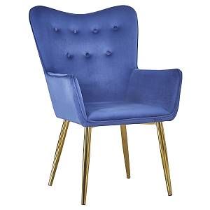 Image de MENZZO Fauteuil scandinave Nadol Velours Bleu pieds Or