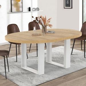 Idmarket Table à manger extensible ronde PHOENIX 4-6 personnes bois et blanc 110-150 cm