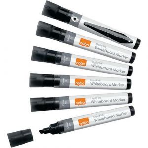 Nobo Marqueurs Effaçables à Sec Liquid Ink pour Tableau Blanc, Pointe Biseautée de 4mm, Lot de 10, 1915382, Noir