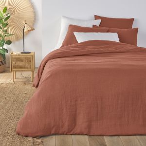 Housse de couette biface lin et coton lavés Annaba Terre De Sienne Taille 140x200 cm;200x200 cm;240x220 cm;260x240 cm