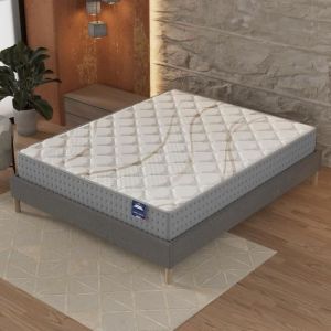 Ensemble matelas ressorts ensach&eacute;s + sommier 140x190cm, Matelas 25cm d&rsquo;&eacute;paisseur et sommier tissu gris