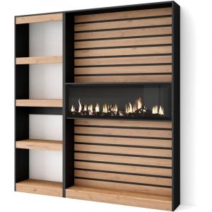 Tagère Bibliothèque Étagère de Rangement 170x186x25cm Salon Salle à manger Bureau Cheminée électrique Style moderne Chêne et noir - Chêne et Noir