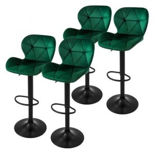Ml-design - Lot de 4 Tabourets de Bar en Velours, Vert, Chaise Rembourrée avec Dossier et Repose-Pieds, Réglable en Hauteur 59-79 cm, Pivotante à