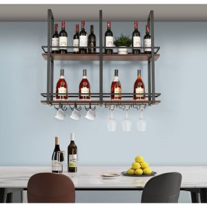 [en.casa] - Casier à vin suspendu Hubro métal 100 x 30 x 85 cm noir effet noyer