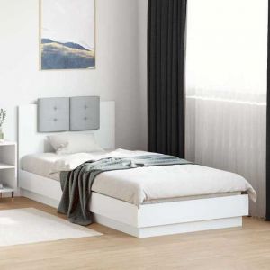 VidaXL Cadre de Lit avec Tête de Lit, Lit Simple avec Sommier à Lattes, Lit Adulte de Chambre, Moderne, Blanc 90x200 cm Bois d'Ingénierie