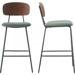 Lot de 2 tabourets de bar en velours côtelé vert kaki - Dany