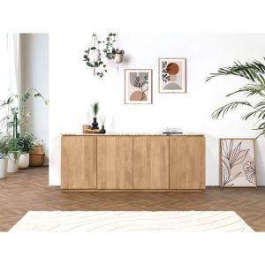Bobochic Buffet - Buffet 4 portes 200 cm BARBARA bois massif de manguier et terrazzo - Marron clair