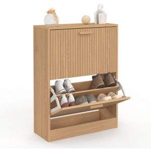 Idmarket Meuble à chaussures 12 paires JULIETTE 2 portes lattes tasseau bois coloris chêne
