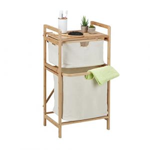 Image de Relaxdays Panier à linge, structure bambou, trieur 2 panières, HLP : 85x44x33 cm, étagère salle de bain, nature-beige