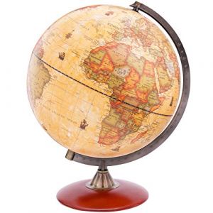 Exerz 30cm Globe Antique avec Une Base en Bois - Carte en Anglais -Décoration éducative/géographique - Carte Morden avec couleur antique - Globe Terrestre Diamètre 30cm