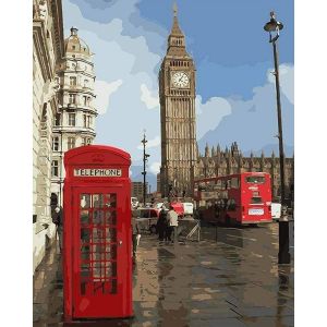 Peinture au numéro : Cabine téléphonique à Londres - sans châssis en bois