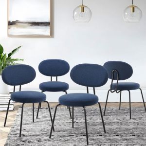 Chaise-Lot de 4 Chaises -Chaise de Salle à Manger, Structure en Métal, Design Vintage, Chaise Idéales pour Cuisine et Salle à Manger-Bleu - Colamy