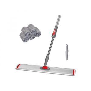 Balai Serpill&egrave;re Plat 60 cm en Aluminium avec Manche T&eacute;lescopique et 5 Recharges Microfibre Nettoyage Professionnel Sols
