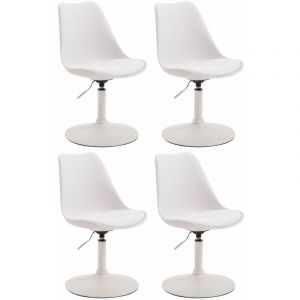 CLP Lot de 4 Chaises de salle à manger Maverick en Plastique avec pied métal, Blanc /Blanc