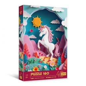 Trefl Puzzle Effet 3D, Licorne - 160 &eacute;l&eacute;ments - 40e Anniversaire, Puzzle Color&eacute; avec des Animaux, pour Les Enfants &agrave; partir de 6 Ans