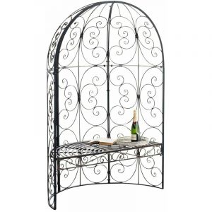 Décoshop26 Banc de jardin avec arche à rosiers en métal bronze vieilli style vintage - noir